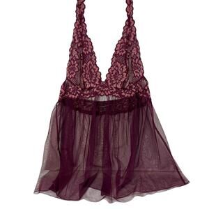 VICTORIA'S SECRET Women's BABYDOLL LACE SHEEER NIGHTIE Purple Pink Size SMALL